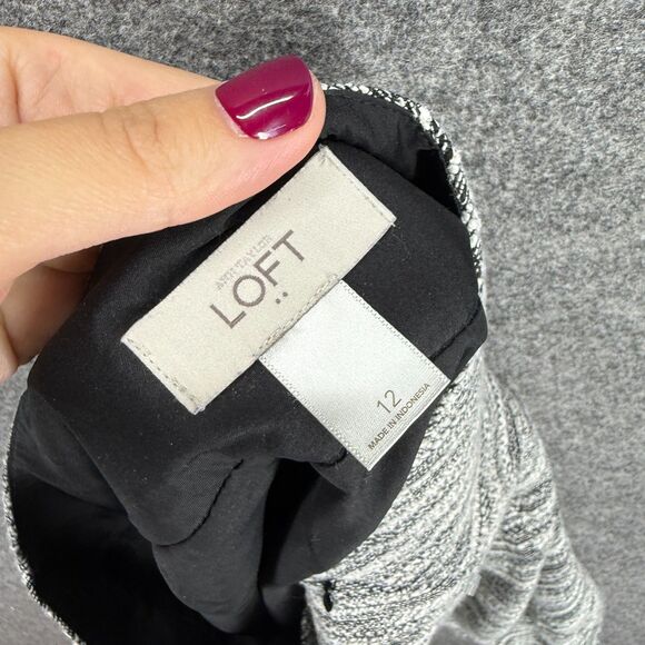 Loft Skirt Women 12 Gray Striped Mini Short Zipper Lined Cotton Mid Rise Casual - Picture 5 of 7